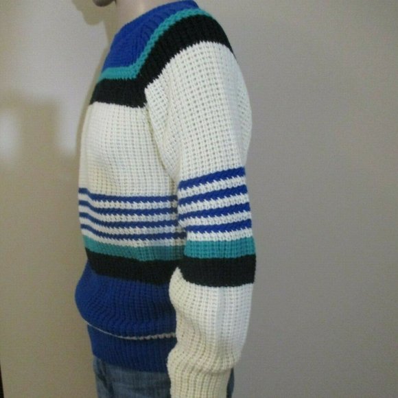Vintage Crew Neck Striped Pullover Sweater 90s Y2K - Picture 5 of 11